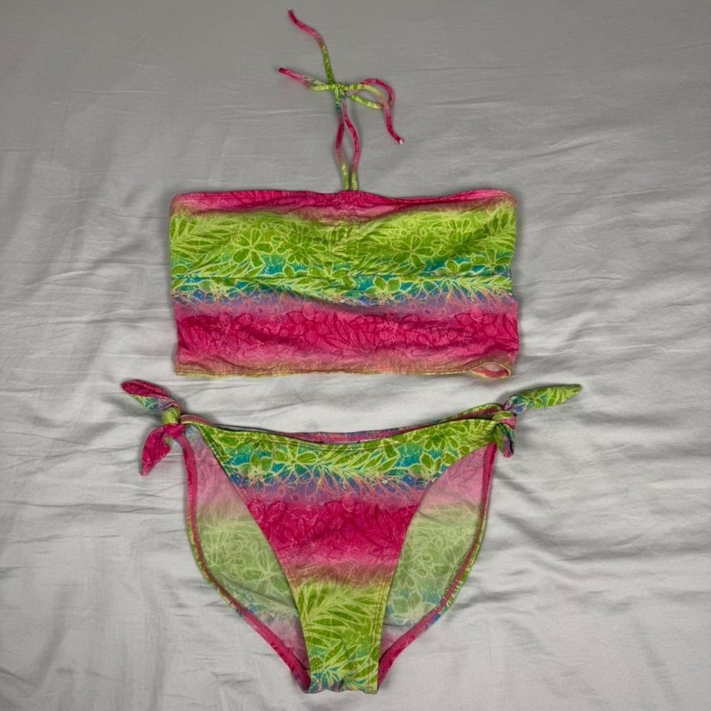 Vintage y2k No Boundaries pink & green tankini swimsuit set